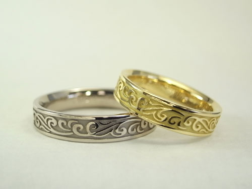セミオーダーで製作した唐草柄の結婚指輪　01　