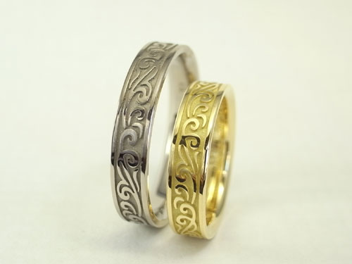 セミオーダーで製作した唐草柄の結婚指輪　02