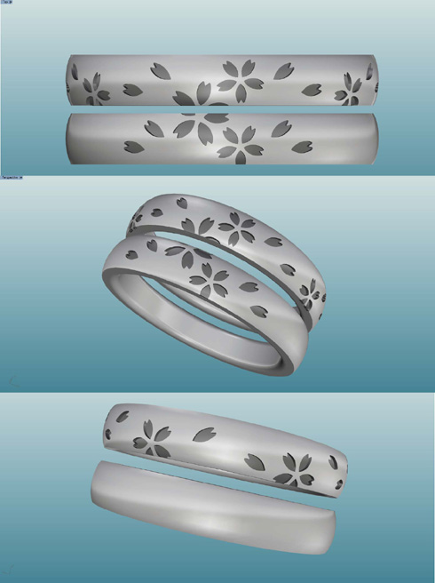セミオーダーで製作の桜柄の結婚指輪 デザイン画 02