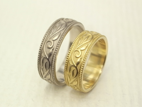 アンティーク調の唐草模様の結婚指輪　06