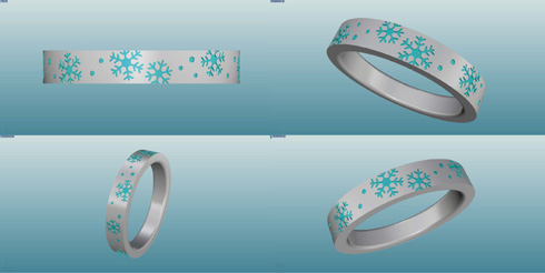 雪の結晶の結婚指輪のデザイン画　01