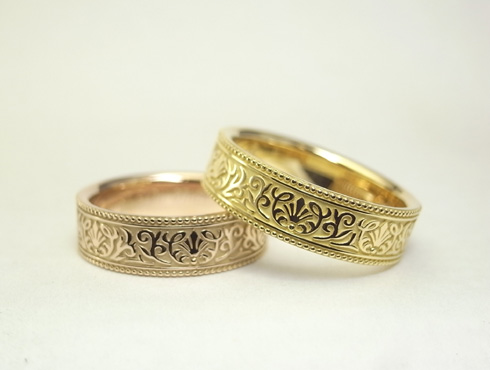 ピンクゴールドとイエローゴールドのアンティーク風 結婚指輪03