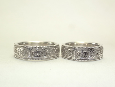王冠（クラウン）と月桂樹を入れた結婚指輪 6mm幅